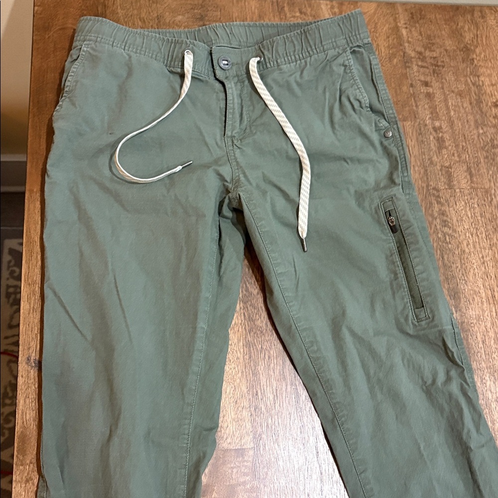 Vuori Olive Green Track Joggers with White Drawstring